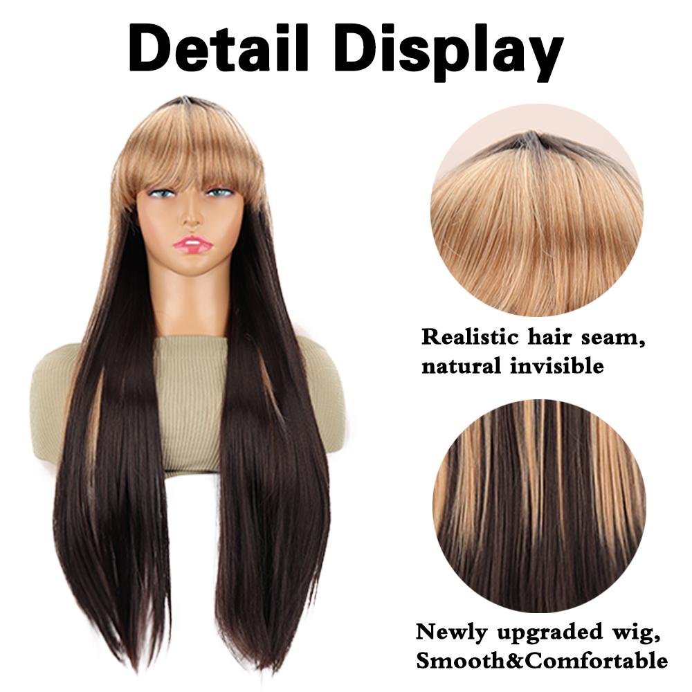Long Straight Wig With Bangs Wig Heat Resistant Synthetic Wig For Women Girls Daily Cosplay Wig Use