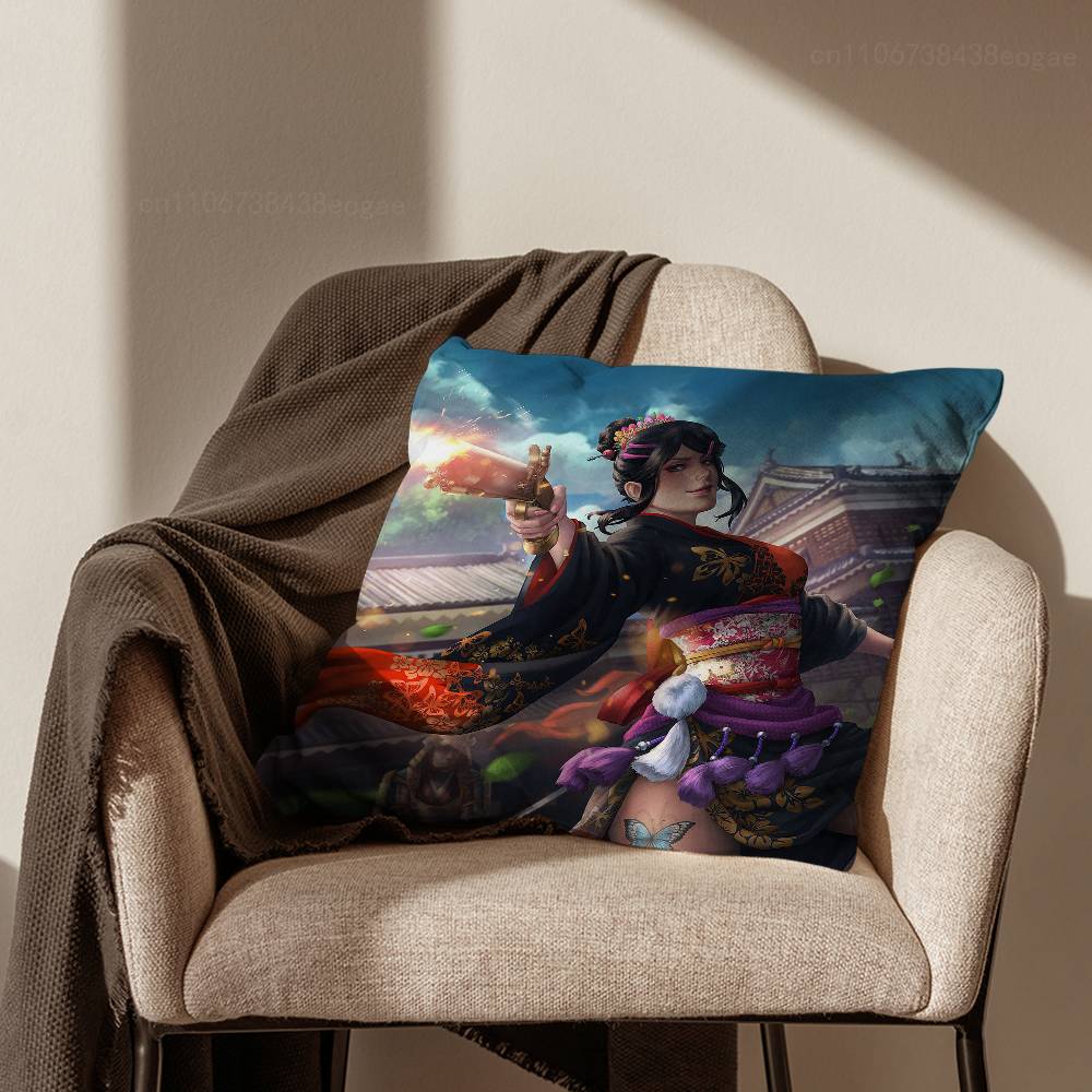 S-Samurai Warrior Geisha  Throw Pillow Case For 45*45cm,55*55cm,30*30cm For Home Bedroom Decoration And Protector
