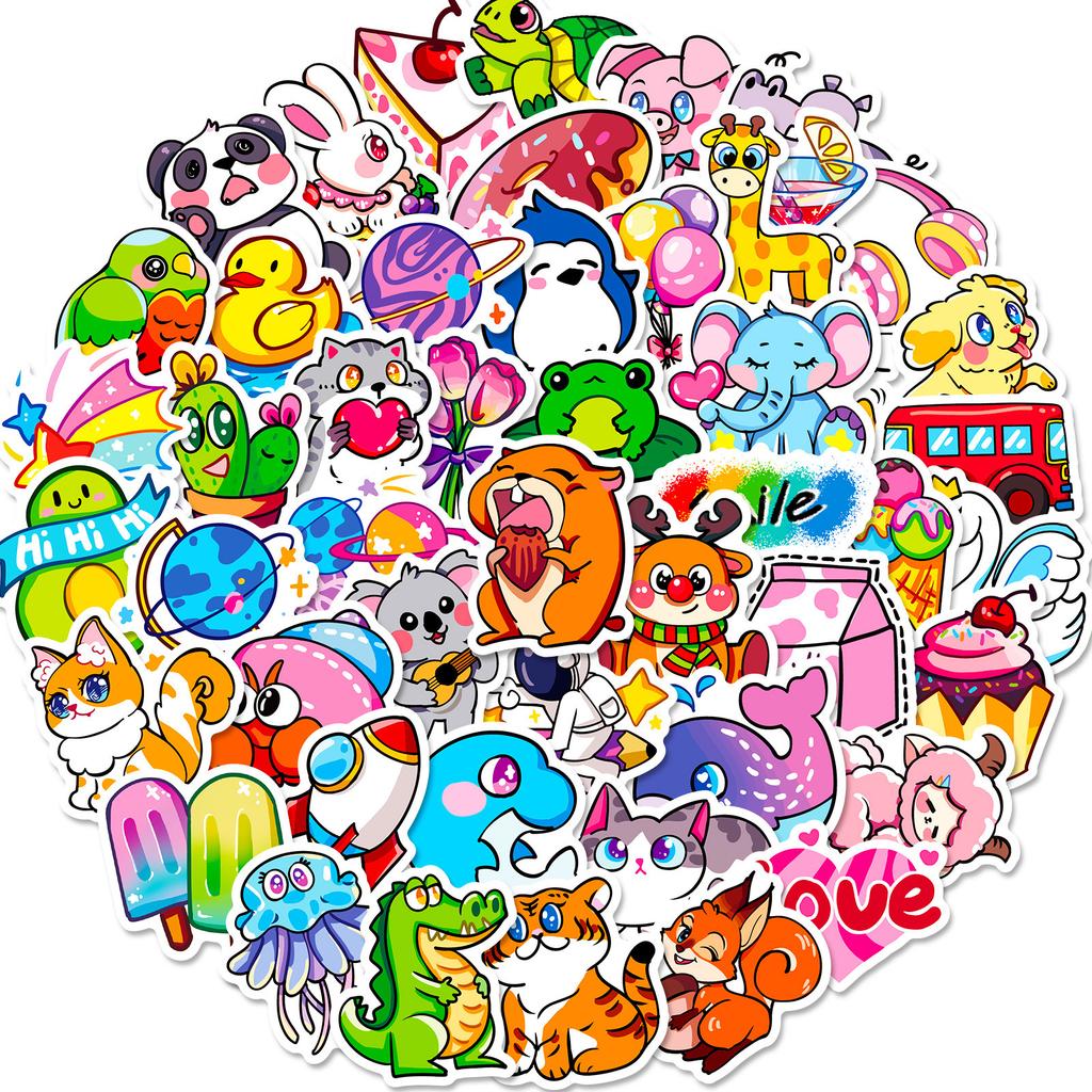 Self-Created 50 Stickers, Small Fresh Workshop, Cute Feng Shui Cup, Notebook, Suitcase Sticker, Waterproof Sticker