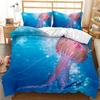 Queen & King Size 3D Undersea World Whale Shark Printed Down Quilt Cover & Pillow Cover Bedding Set with Blue Background