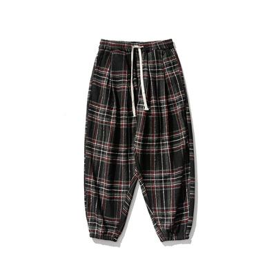 Automne et Hiver Style Style Hong Kong Taille Large Pantalon en Laine Harlen Pantalon à Carreaux Pantalon Décontracté Japonais Pieds d'Homme Épaissis