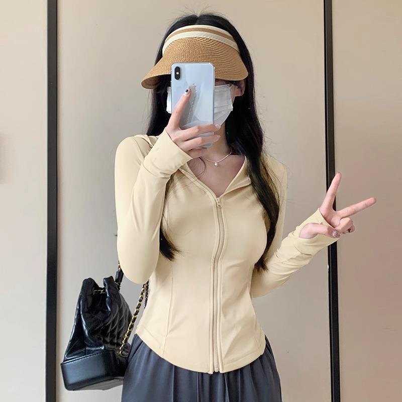 Pink ice silk sunscreen clothes women's summer slim-fit yoga clothes jacket tight top 2026 new suit cardigan