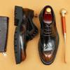 Patent Leather Men's Brogue Shoes with Pointed Toe and Thick Sole