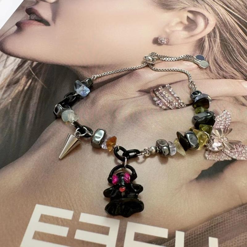 Adjustable Collarbone Chain Colorful Specter Pendant Necklace Stylish Beaded Bracelet Perfect for Fashion Enthusiasts