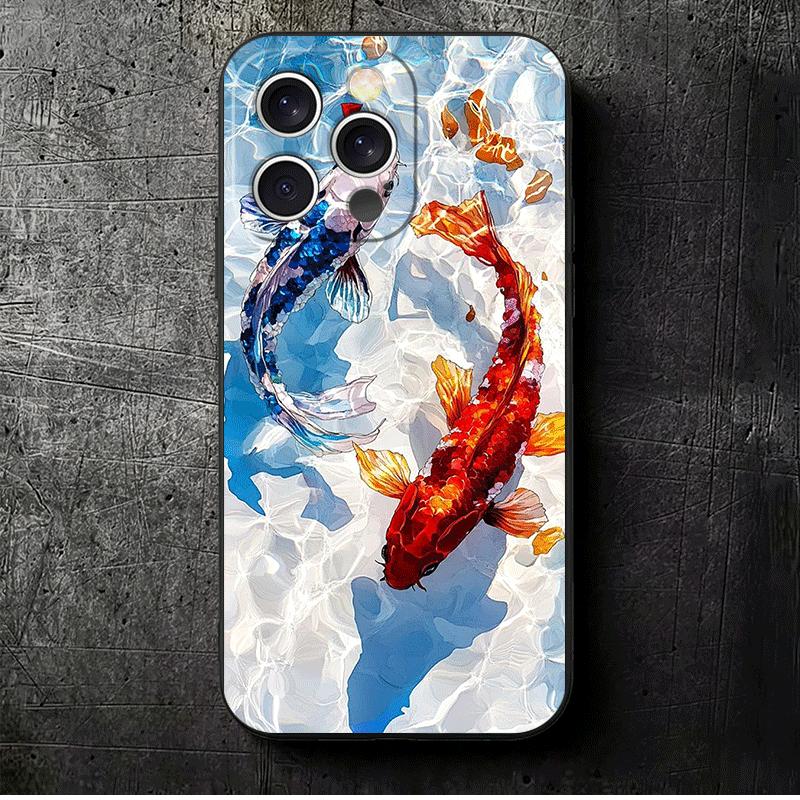 

Golden Carp Lucky Koi Soft Phone Case for iPhone 16 16E 17 Air 15 Pro Max 14 Plus 13 Mini 11 12 7 Black Cover Back Shell iPhone 12 Pro