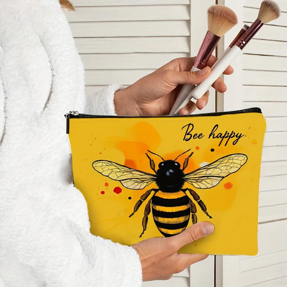 A Bee Printed Patterned Makeup Bag- Multifunctional Zipper Pouch, Jewelry Storage Bag, Perfect Travel Zipper Small Storage Bag.
