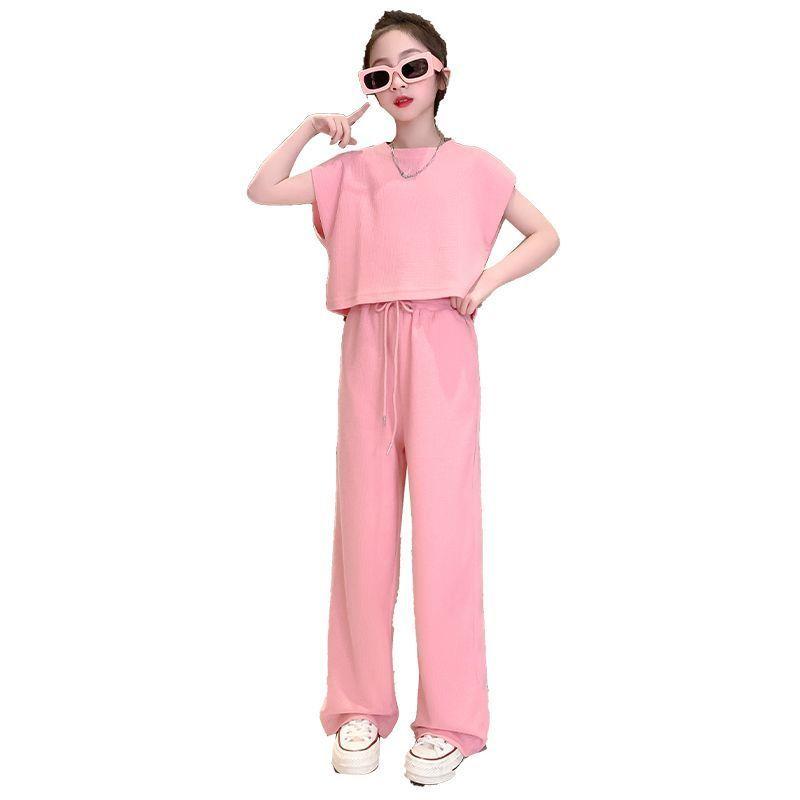 Girls' Summer Outfit Set Summer Fashion Stylish Casual Versatile Lady-like Short Sleeve Two Piece Set for Older and Middle-aged Children