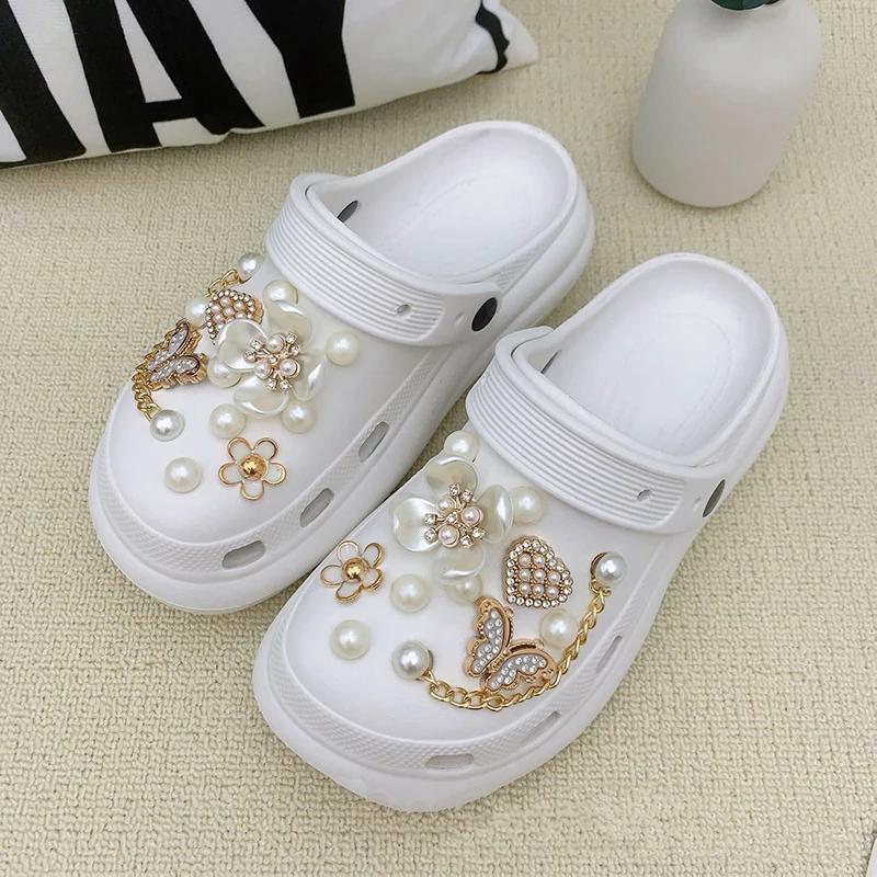 New Fashion Pearl Butterfly Flower Shoe Buckle Children Ladies Cute Cave Shoes Accessories Removable Shoe Buckle Set Hot Sale