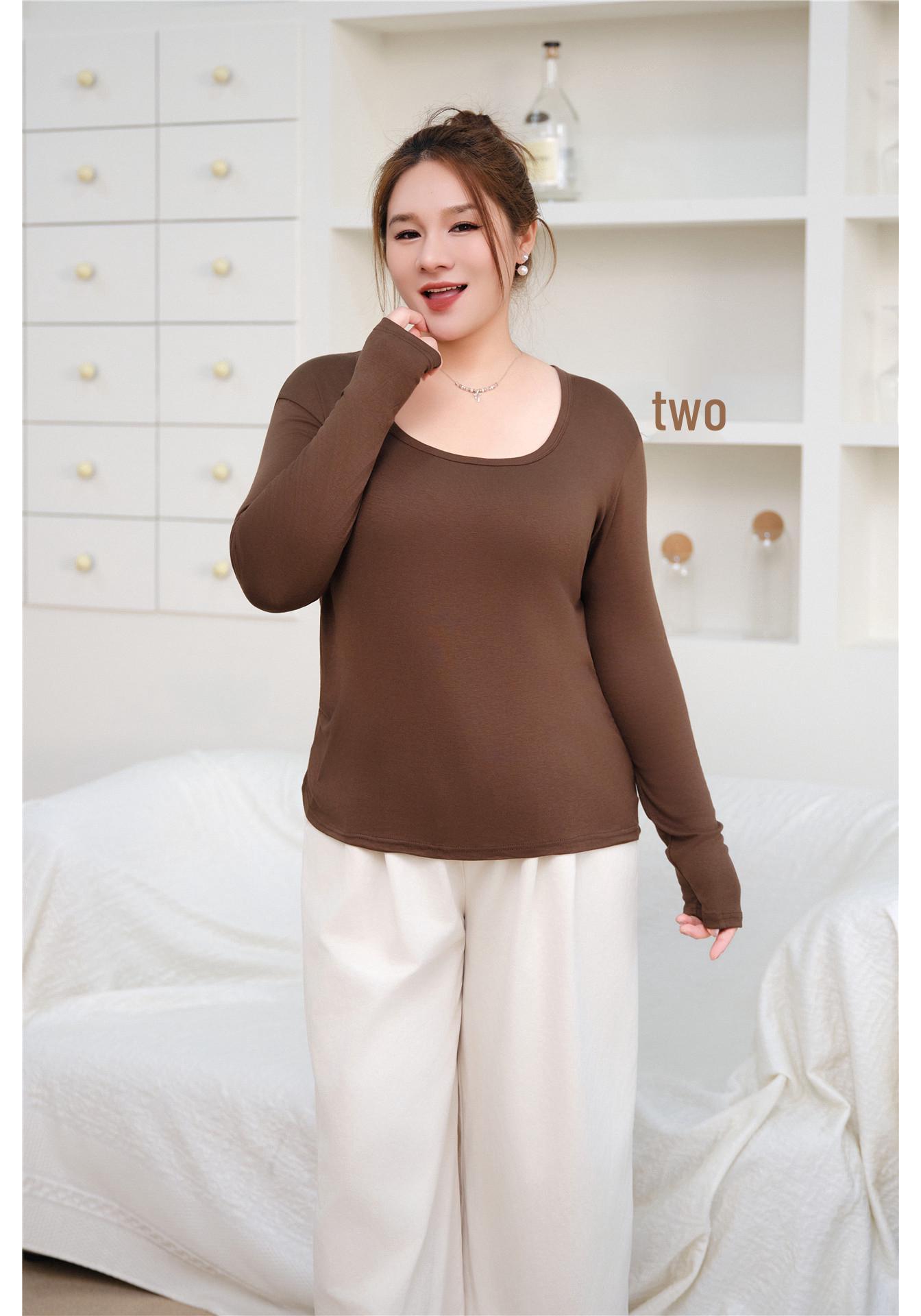 

Plus Size Women s Modal Long Sleeve U-Neck T-Shirt - Loose Fit for Curvy Figures 2XL (110-125 jin)