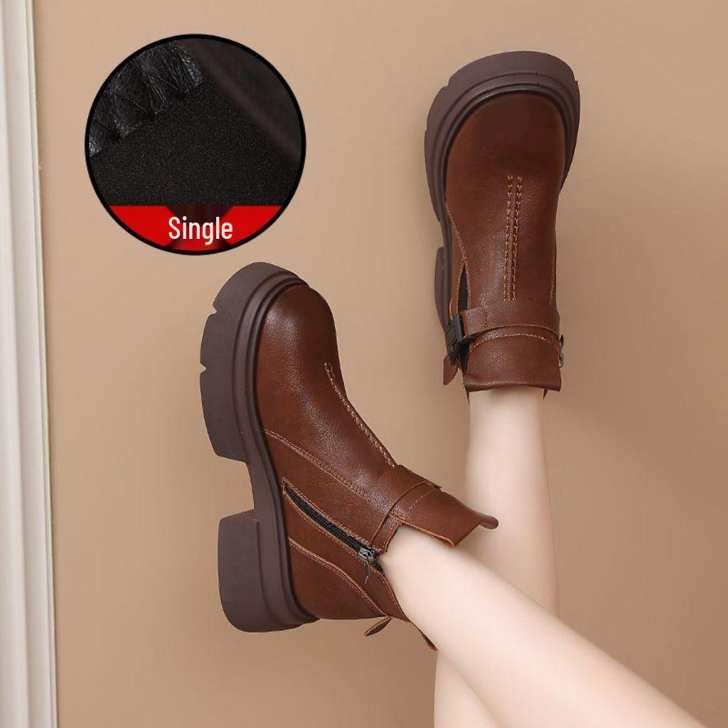 Dámské 2025 Britské Chelsea boty na silné podrážce - Podzim/Zima Retro Kulatá špička Kotníkové boty