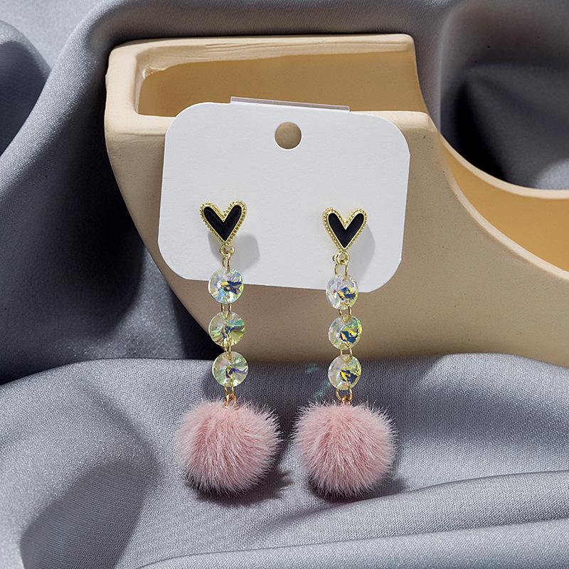 Long Tassel Love Earrings Slightly Set With Diamond Flocking Colorful Stud Earrings Jewelry Women S Fashion Ear Jewelry