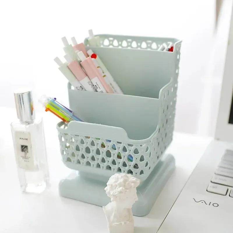 Hollow Desk Organizer Desktop Storage Box Multifunction Stationery Holder Phone Stand Office Supplies Desk Set Pen Holder