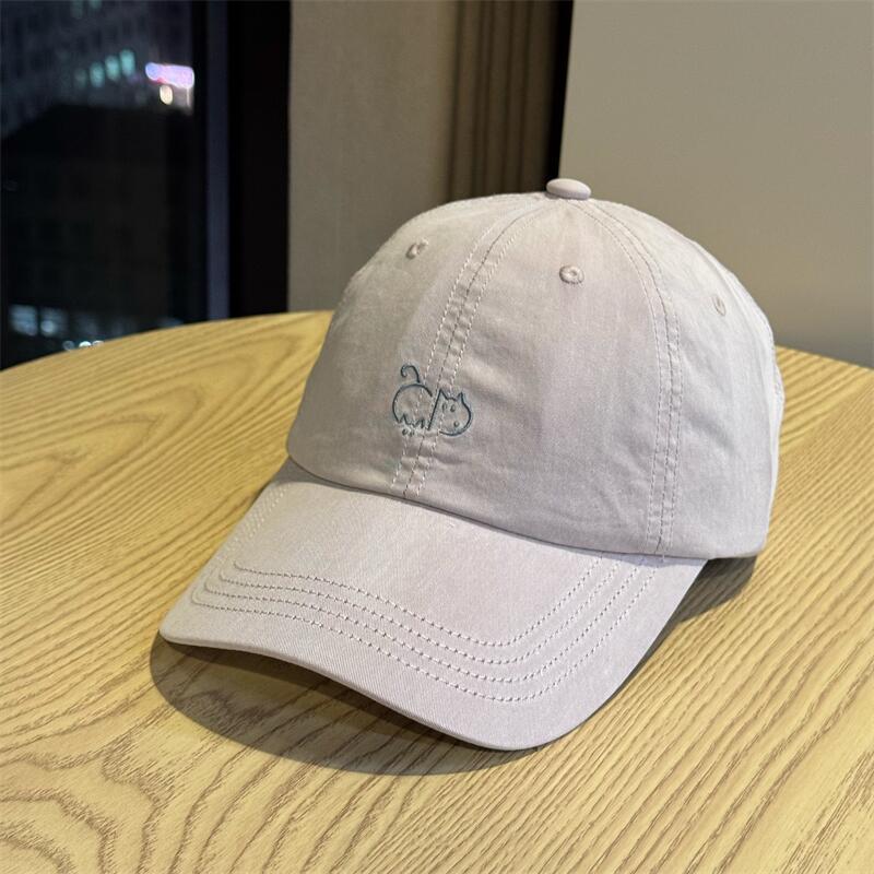 New macaron-colored cute cartoon embroidered soft-brim baseball cap for women with large head circumference, makes the face look smaller, versatile,