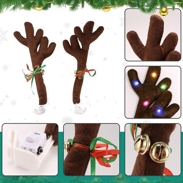 Plush Led Reindeer Antler Car Decor Kit With Lighted Nose And Tail For Festive Vehicle Ornamentation
