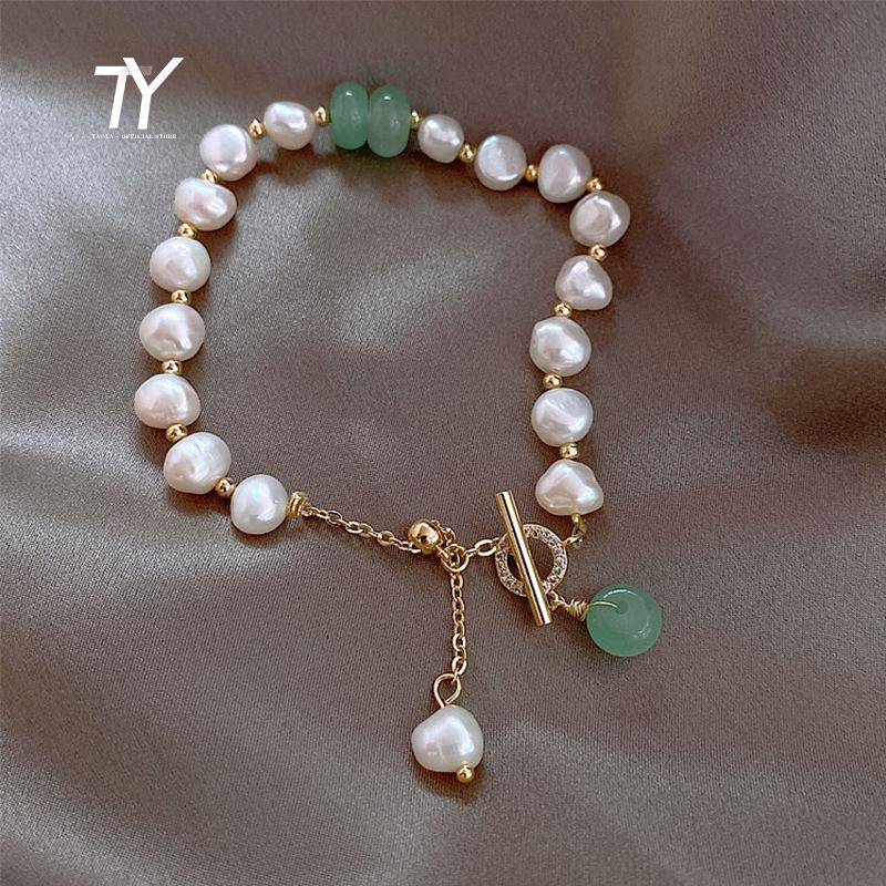 

Baroque Green Crystal Luxury Natural Pearl Bracelet Korean Fashion Jewelry Wedding Girls Elegant Accessories Bracelets For Woman