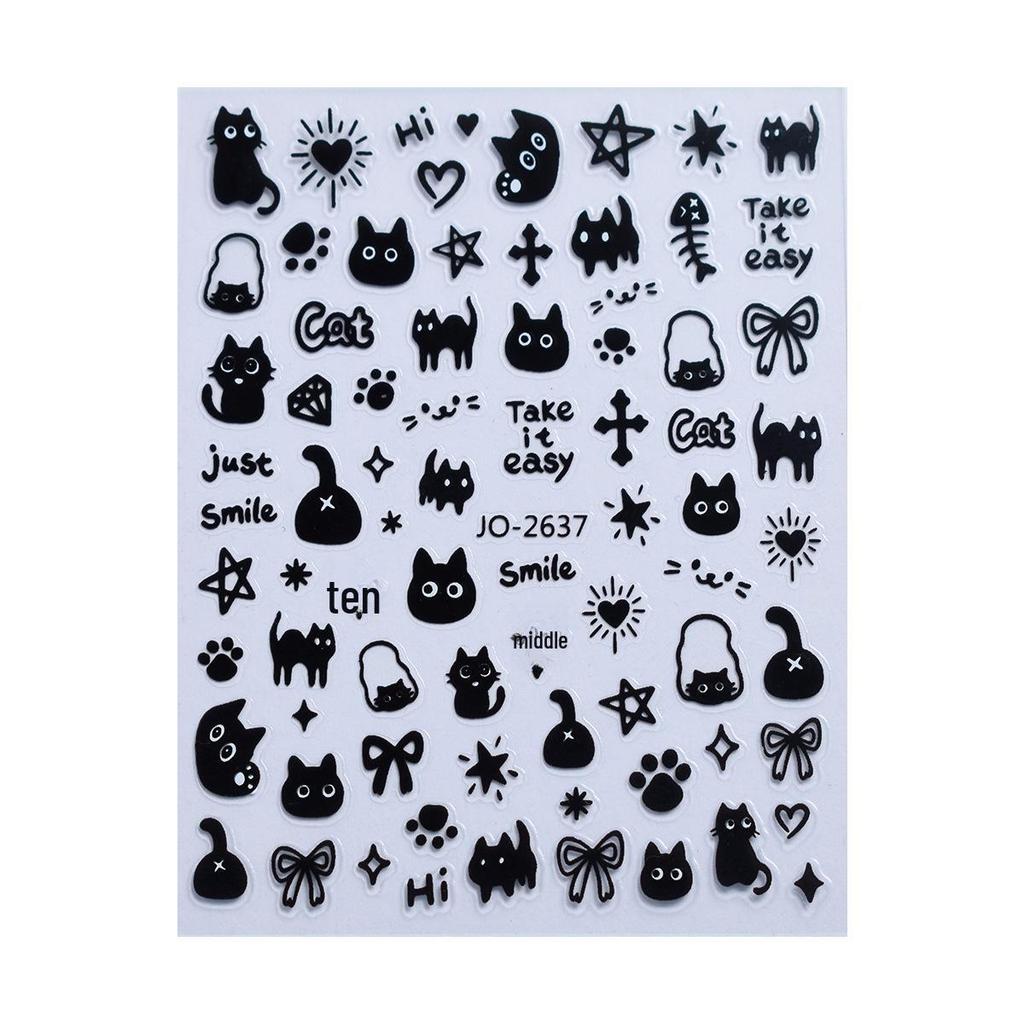 Süße Katze und Hund Cartoon Nail Art Aufkleber - Schwarz & Weiß DIY Klebesticker