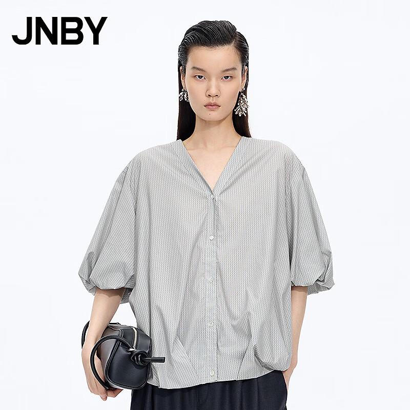 JNBY 2026 Summer A-Line Loose Plaid V-Neck Shirt