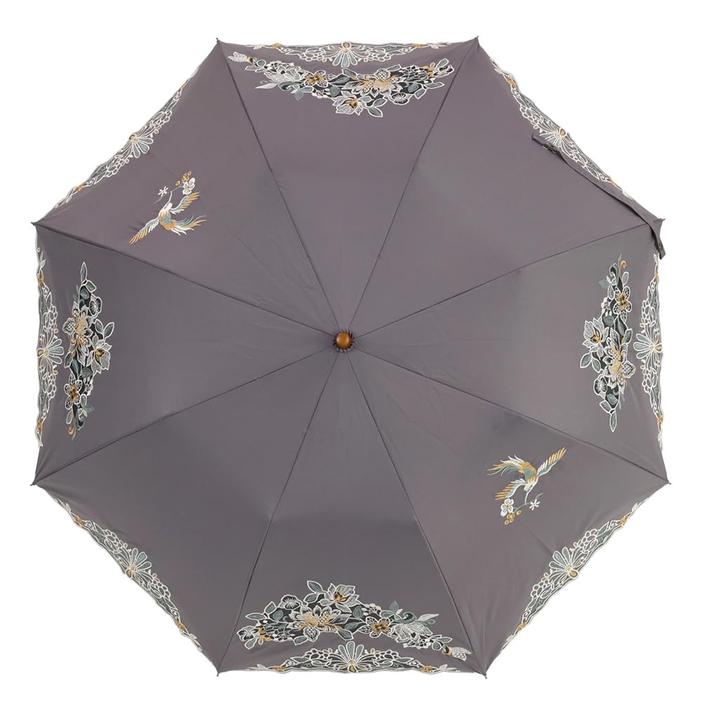 Guarda-sol de Tecido Organza com Recortes Florais e de Pássaros, Longo Curto Dobrável, Completo, Proteção Solar, Calor, UV, Sol e Chuva [Chinoiserie Moderno], Estilo Atriz