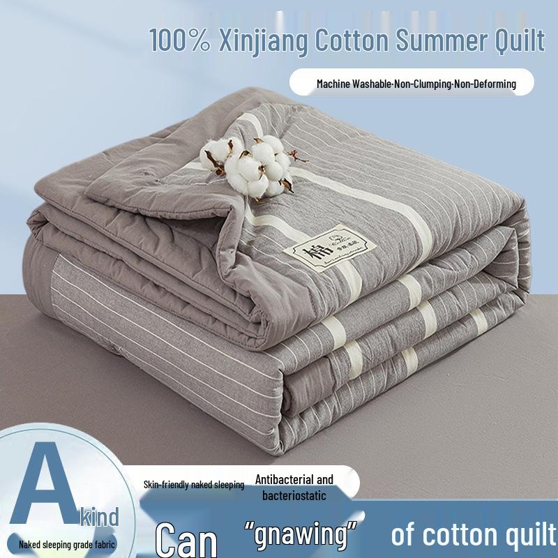 Class A Xinjiang Cotton Summer Quilt - Pure Cotton Filling, Washable, Ideal for Dorms & Single Beds