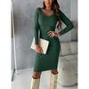 Women's Autumn and Winter Clothing European and American Sexy Backless Long Dress Large V-neck Long Sleeve Dress Women