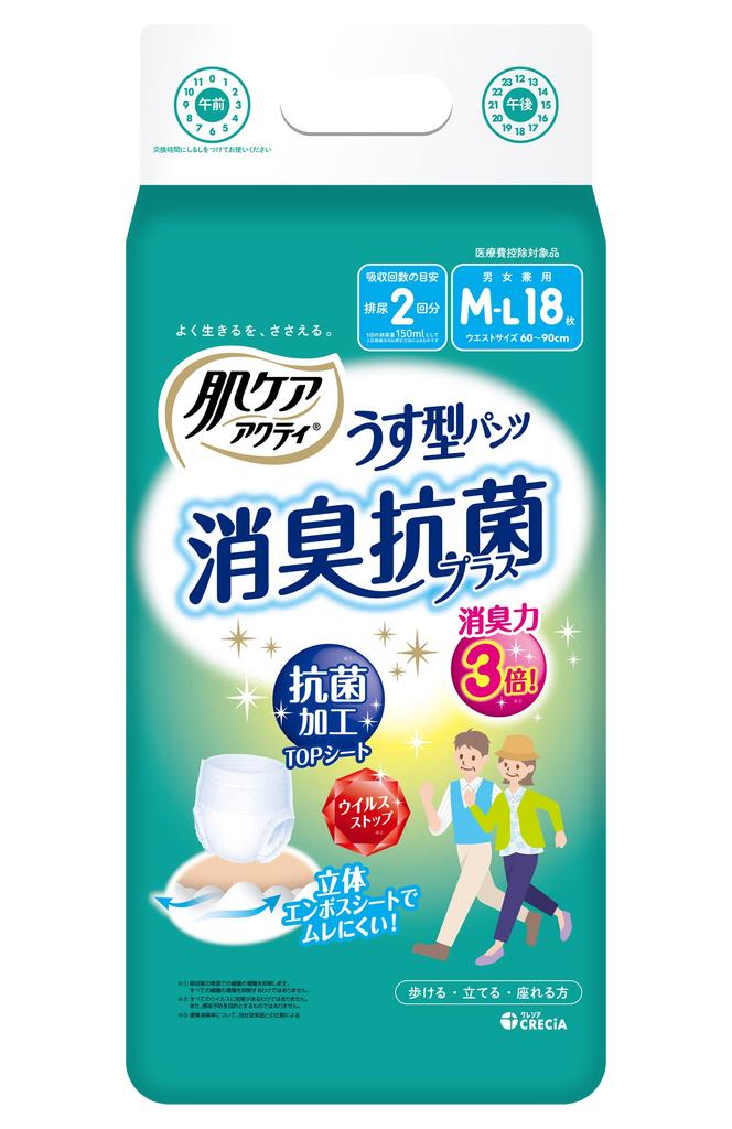 Acty Skin Care Adult Thin 18 Count Diapers, Pants, 2-Use Absorption, M-L Size,