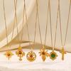 Fashion Geometry Stainless Steel Imitation Tiger Eye Stone Necklace Pendant Sweater Chain