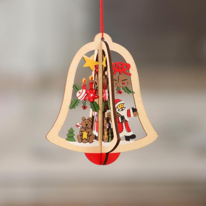 Wooden Christmas Hanging Ornaments 3D Hollow Design Cute Patterns For Home Party Holiday Decor