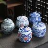 Blue and White Porcelain Tea Jar Retro Ceramic Storage Jar Household Sealed Jars Moisture-proof General Jars Tea Warehouse Can