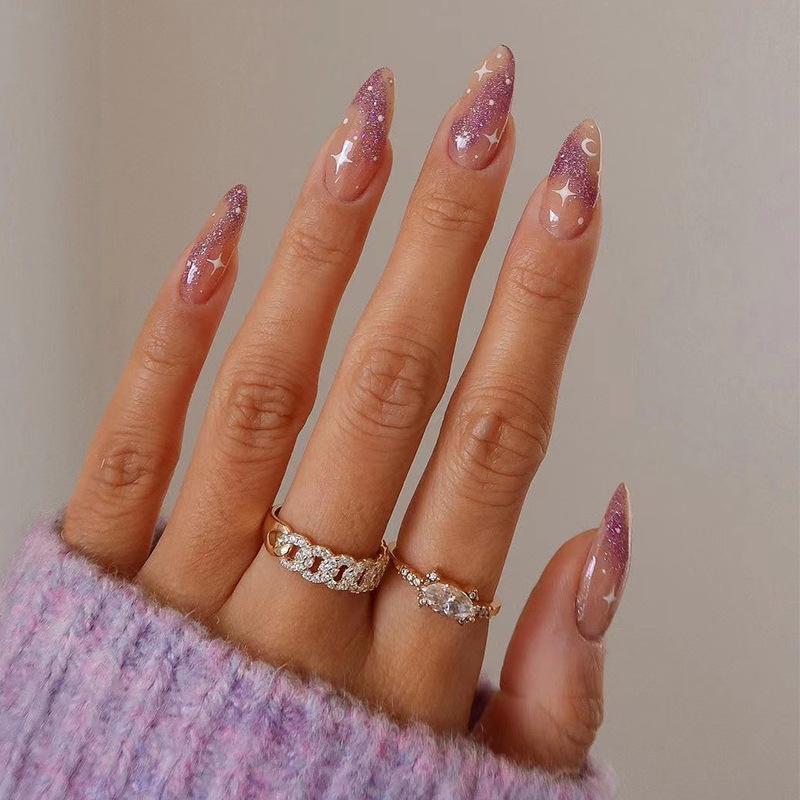 

Nail patch glitter powder Xingyue wearing nail medium and long nail piece finished product removable press on nails