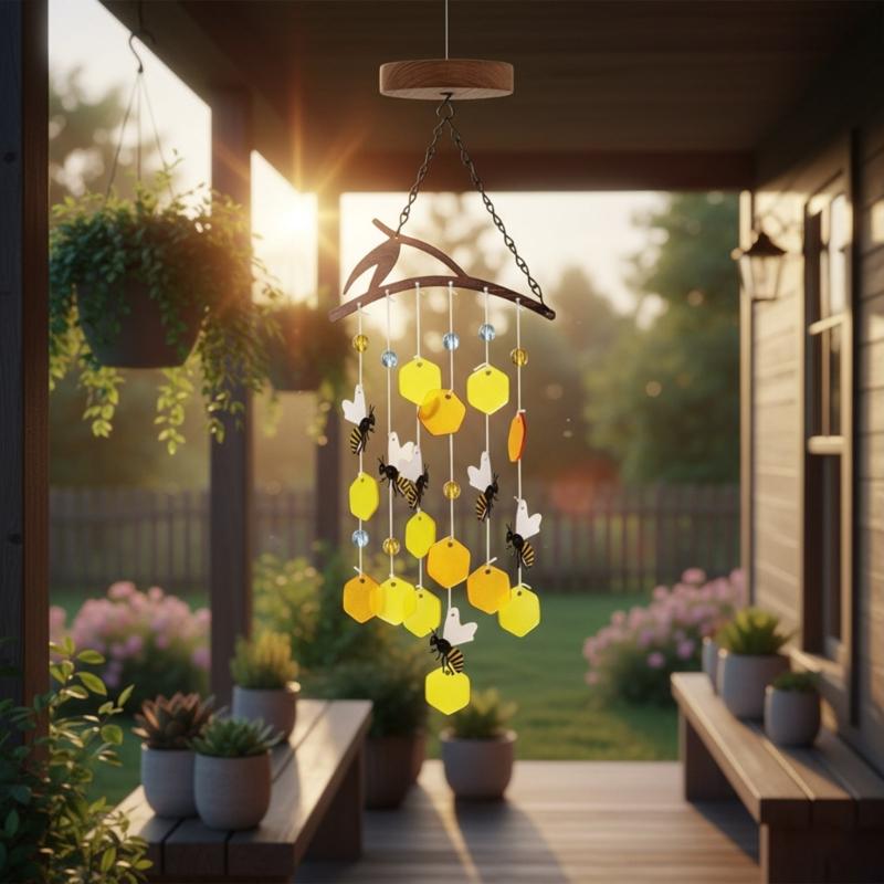 

Bees Pattern Wind Chimes Glass Artisanal Craft For Porch Garden Decoration Memorial Accessories Harmonious Outdoors top sale China Mainland