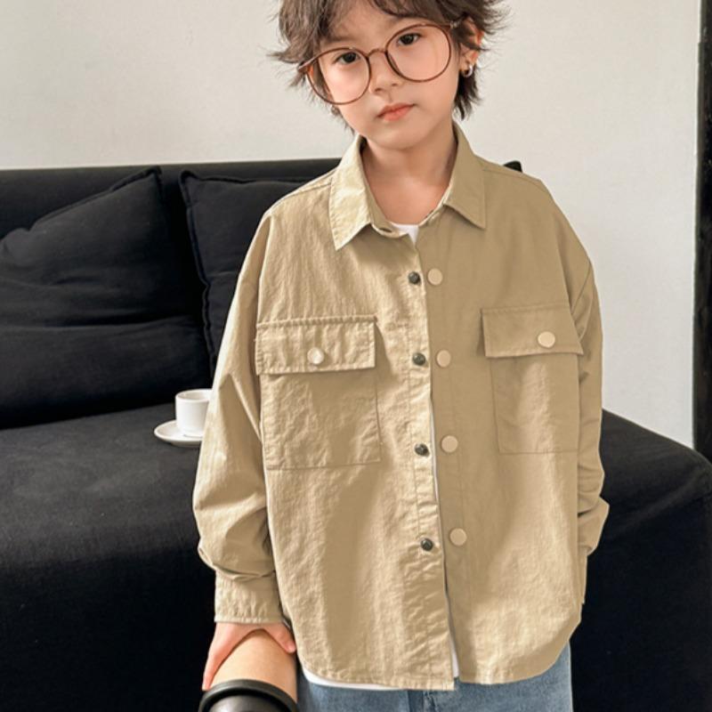 Spring and Autumn Boys New Loose Casual Solid Color Outer Shirt