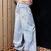 Jeans Dritti in Denim da Donna Casual Colore Unico Misto Cotone Vita Alta Quotidiano Streetwear Pantaloni Lunghi
