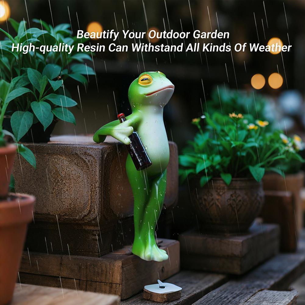 Funny Drinking Frog Statue for Planters Flower Pot Hugger Miniature Frog Figurine Planter Hugger for Flower Yard Lawn Ornaments
