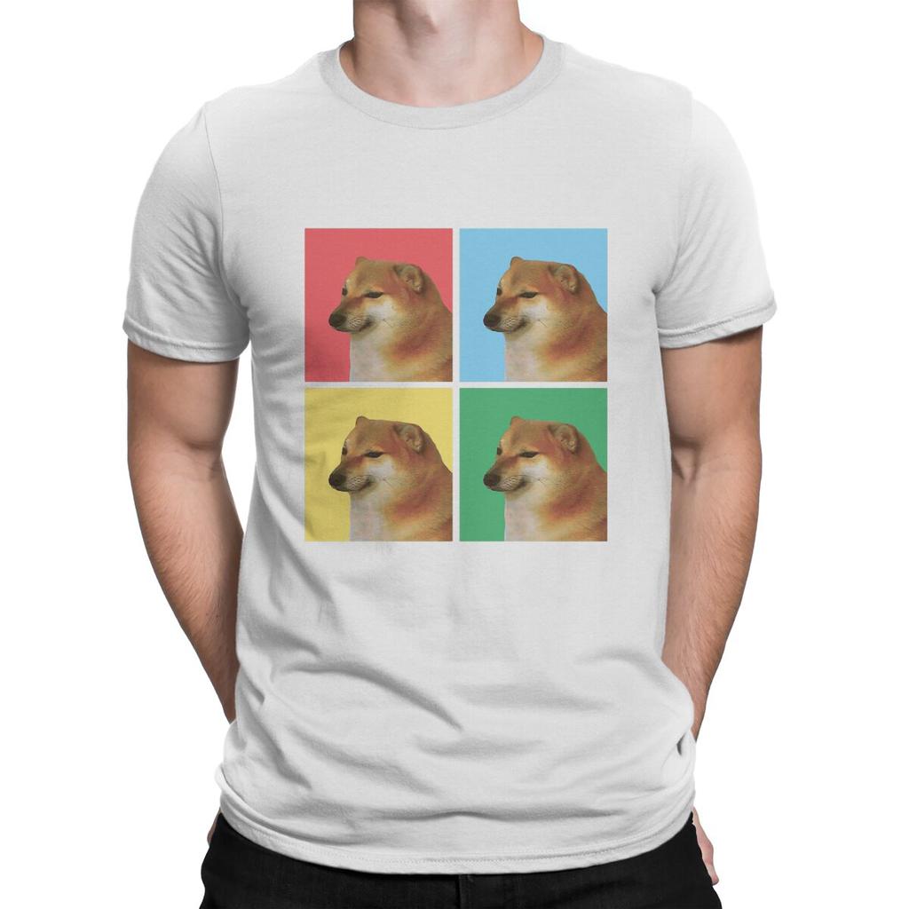 Herren Cheems Doge Cover T-Shirts 100% Baumwolle Oberteile Vintage Kurzarm Rundhals T-Shirt Geburtstagsgeschenk T-Shirt