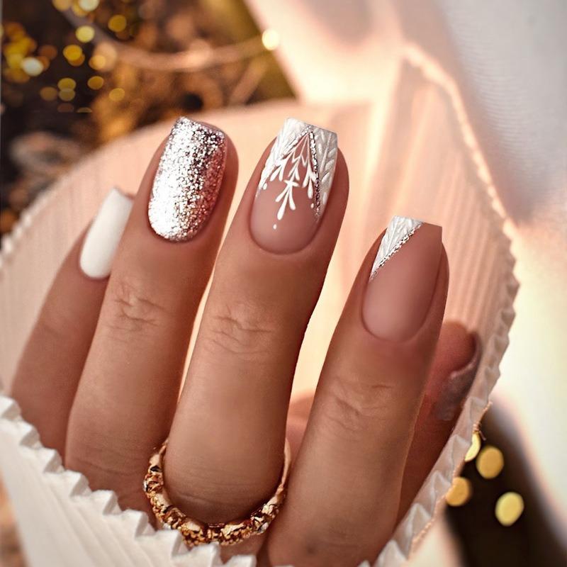 Noste Dlouhý Francouzský Ručně Dělaný Manikúrní Kousek Kamínkový Postupný Přechod Odnímatelná Nálepka na Nehty