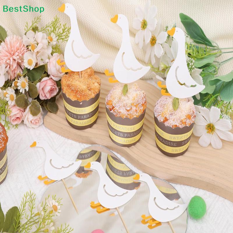 Cute Goose Cupcake Toppers – 24pcs White Duck Cake Picks for Farm Animal Themed Party