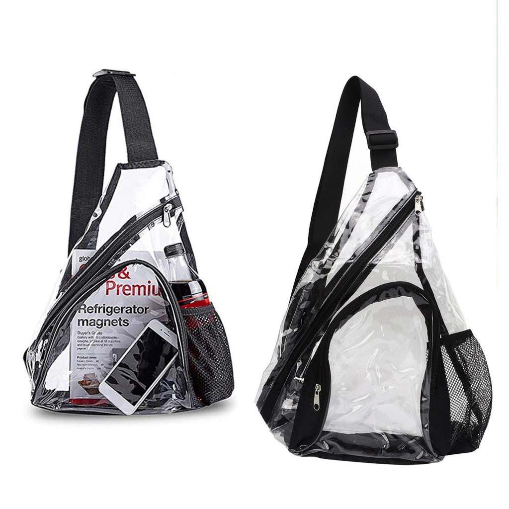 Clear Sling Bag PVC Transparent Chest Bag Comfortable Travel Cross Shoulder Backpack Black