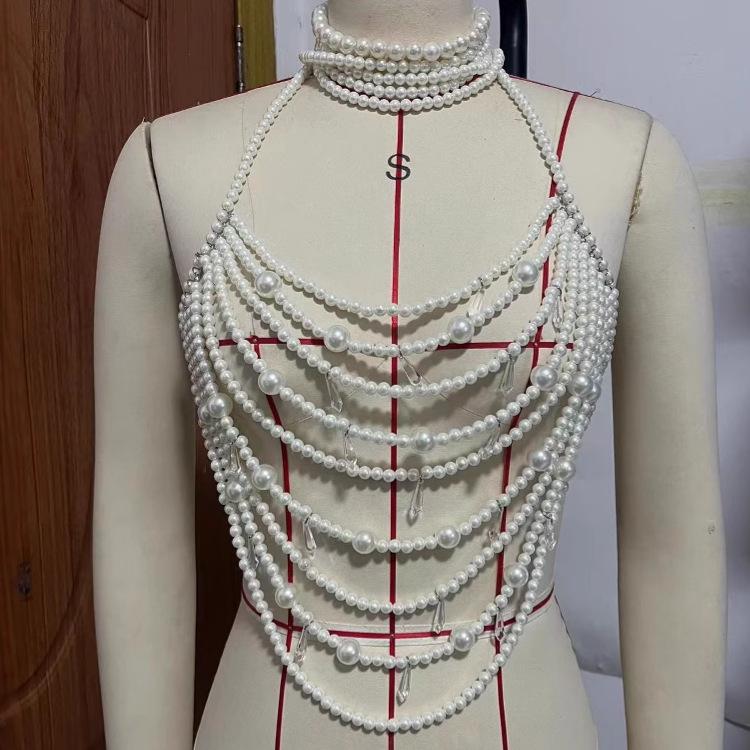 

Q5088Y Многослойный жилет-бодичейн с жемчужными бусинами One Size