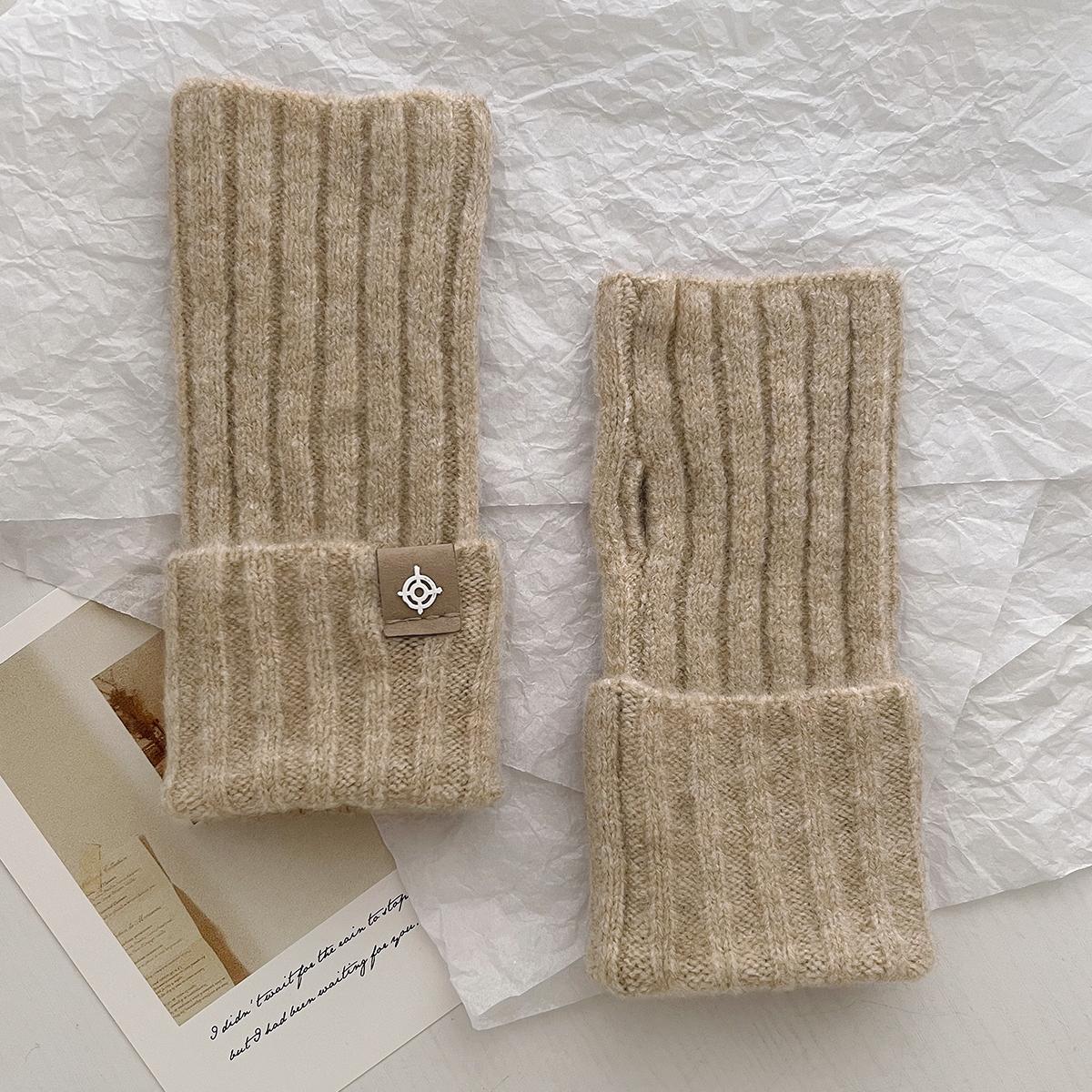 

100% шерсть трикотажные короткие перчатки зимние новые полупальцевые антифриза рукава однотонные универсальные модные one size