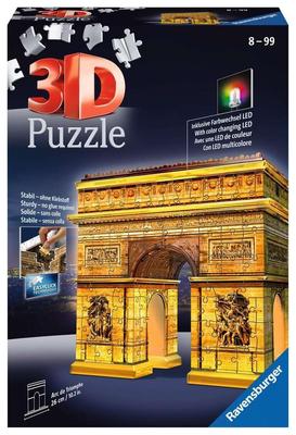 Ravensburger 3D Puzzle - Arc De Triomphe Night Edition - 216 Pieces - Finished Size: 28cm Height - Item Number: 12522 - 7 - Recommended Age: 8+ - [Puz