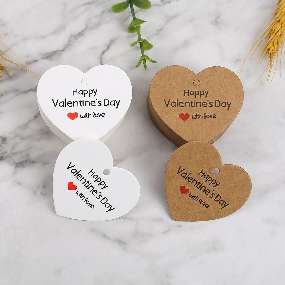 100pcs Heart Shaped Cards Valentine's Day Tags Hanging Decoration White Red Paper Cake Decor Tag DIY Crafts Gift Labels