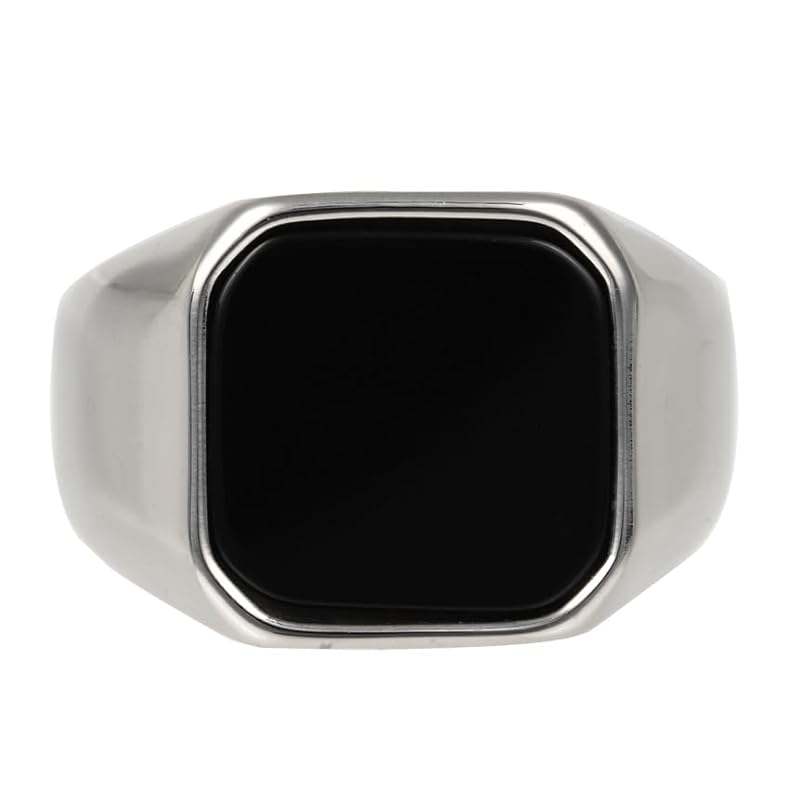 [sakuto] Ring Men's Signet Ring Stainless Steel Square Square Black (14)
