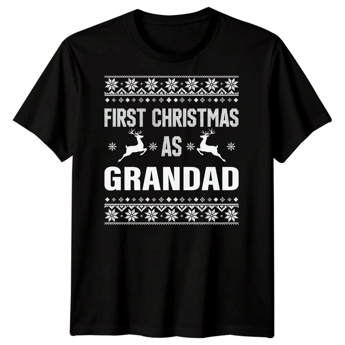 First Christmas As Grandad Mens T shirt Holiday Family Tee M