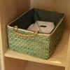 Corn Husk Weaving Basket Closet Organiser with PU Leather Handles Countertop Organizer for Kitchen