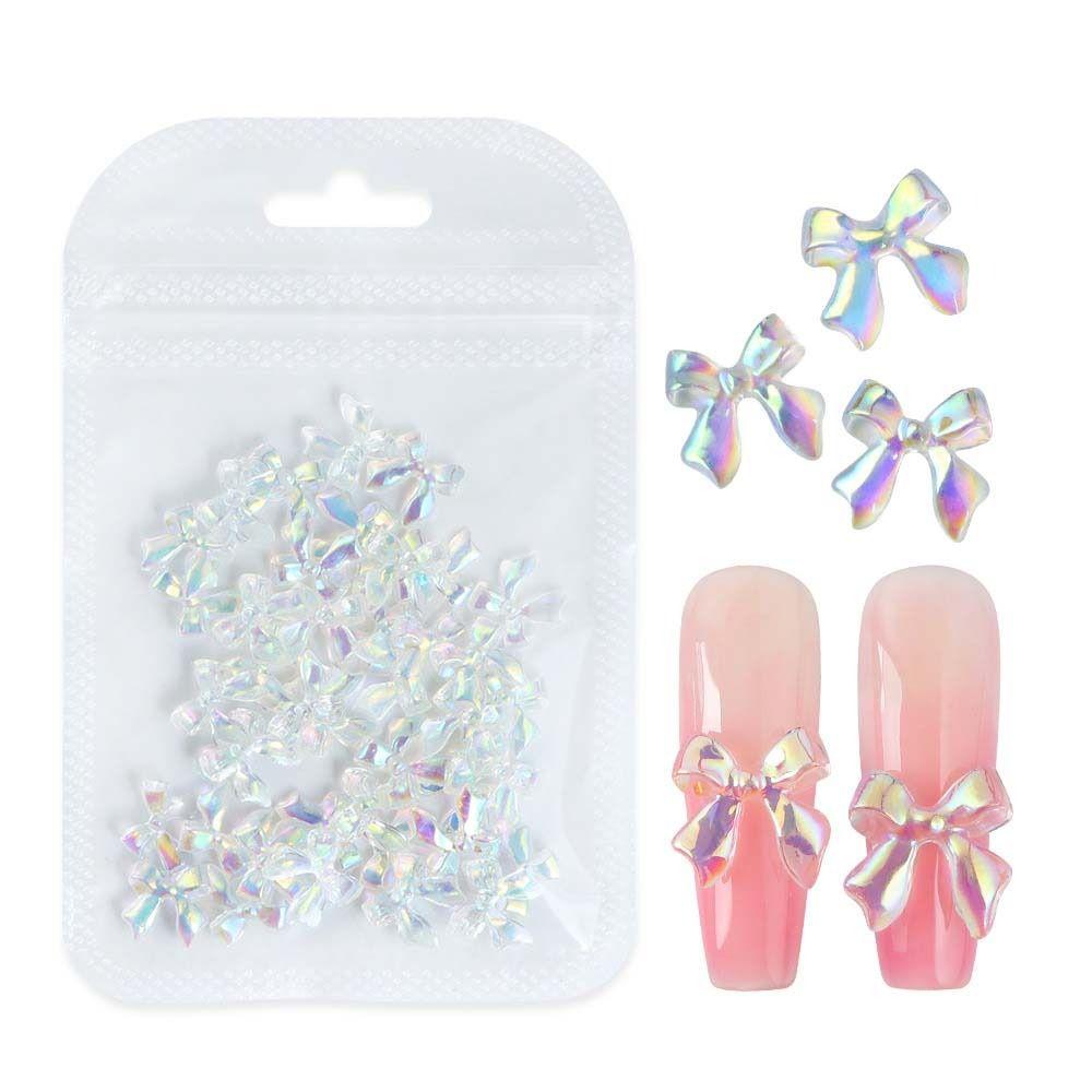 30Pcs/set Resin Bowknot Nail Decorations Aurora Bowknot Nail Rhinestones Bow Nail Accessories  Lady