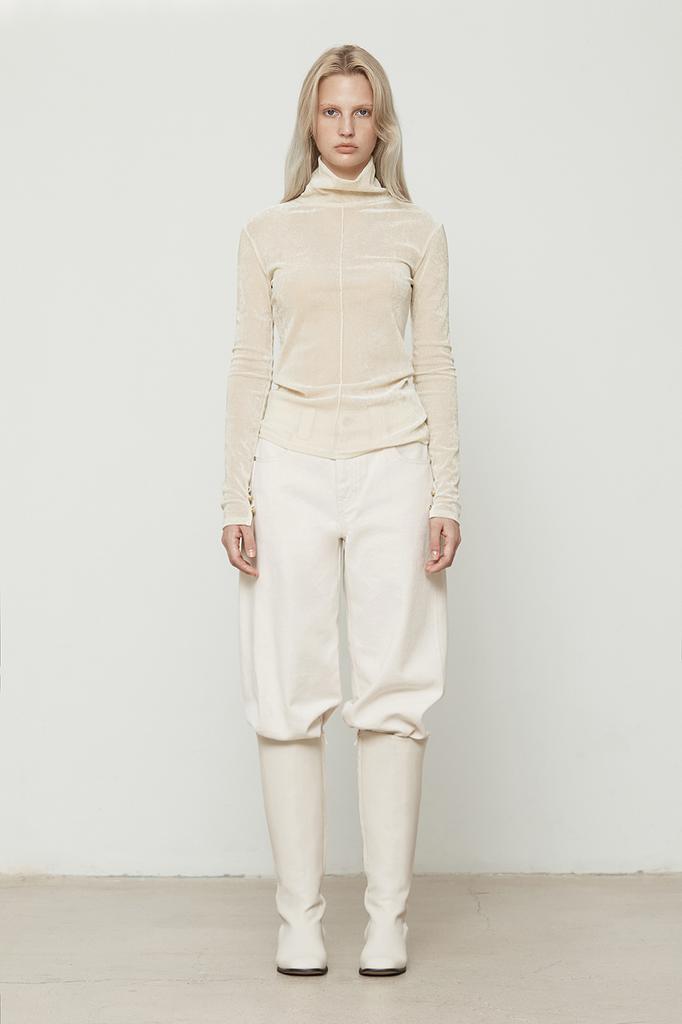 CURRENT Velvet Mesh Turtleneck Long Sleeve [Ivory]