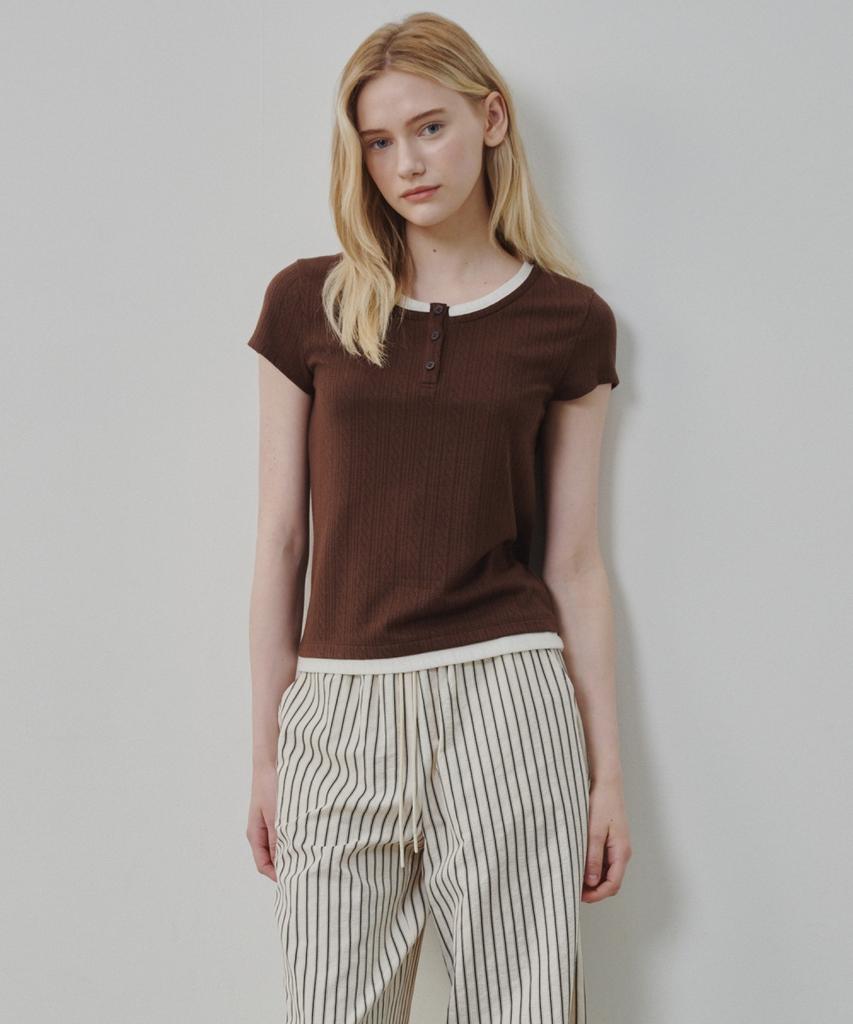 Ollibeudeollibeu Henley Neck Layered T-Shirt Ow6Me5700