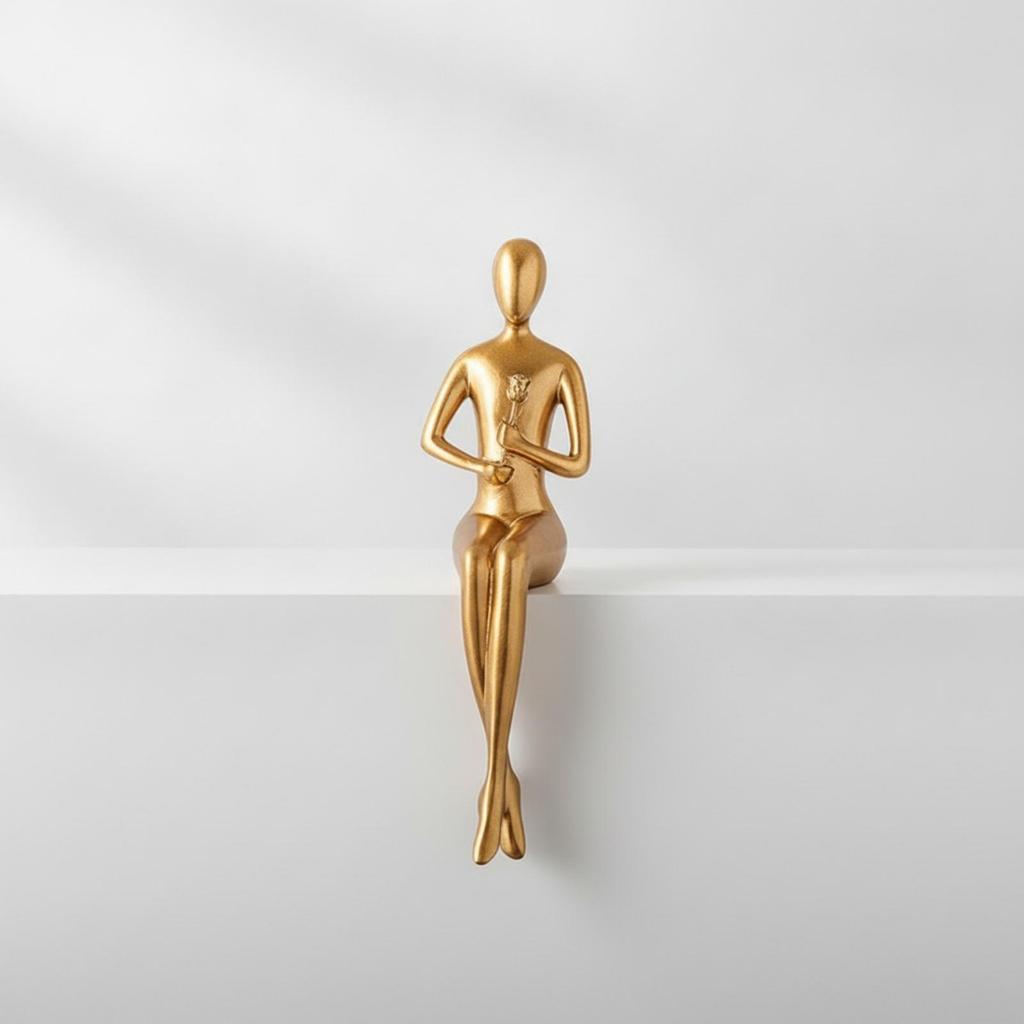 Metal-Finish Abstract Human Statue Minimalist Sculptures Contemporary Figurines