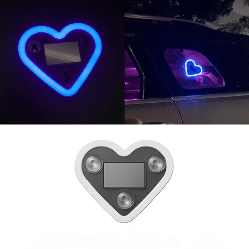 Car Dashboard Decor Neon Heart Light Solar/USB Rechargeable With 5 Lighting Modes Cute Decor For Car Interior Home Party Atmosphere Lamp