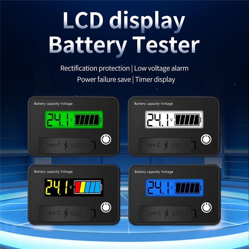 AEE4-DC 8-30V LCD Digital Battery Voltmeter Capacity Indicator Lithium Acid Battery Voltage Tester Meter Tool Typec Output